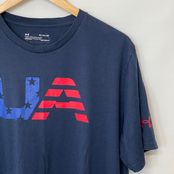 Under Armour Mens Size XL Loose Heatgear Short Sleeve Shirt Blue Graphic Print - Picture 4 of 11